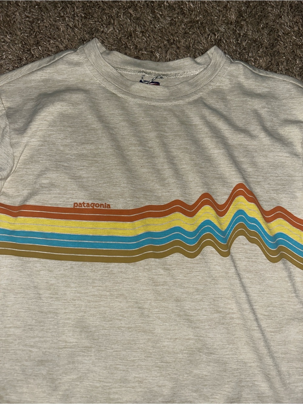 Patagonia Kids Long Sleeve Shirt Cream with Orange, Yellow, Blue Stripes - Picture 2 of 3